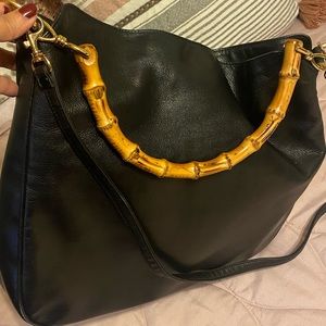 GUCCI Bamboo Black Leather Convertible
Two Way Crossbody Shoulder Bag